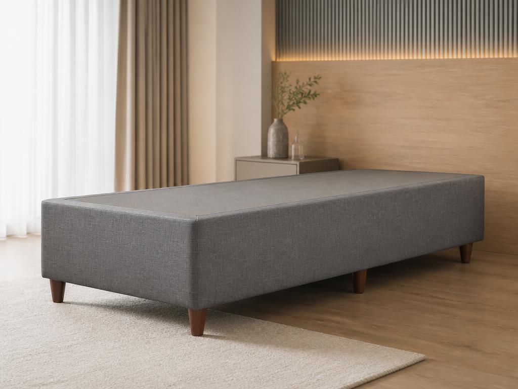 Base Box Solteiro Conforto em tecido cinza