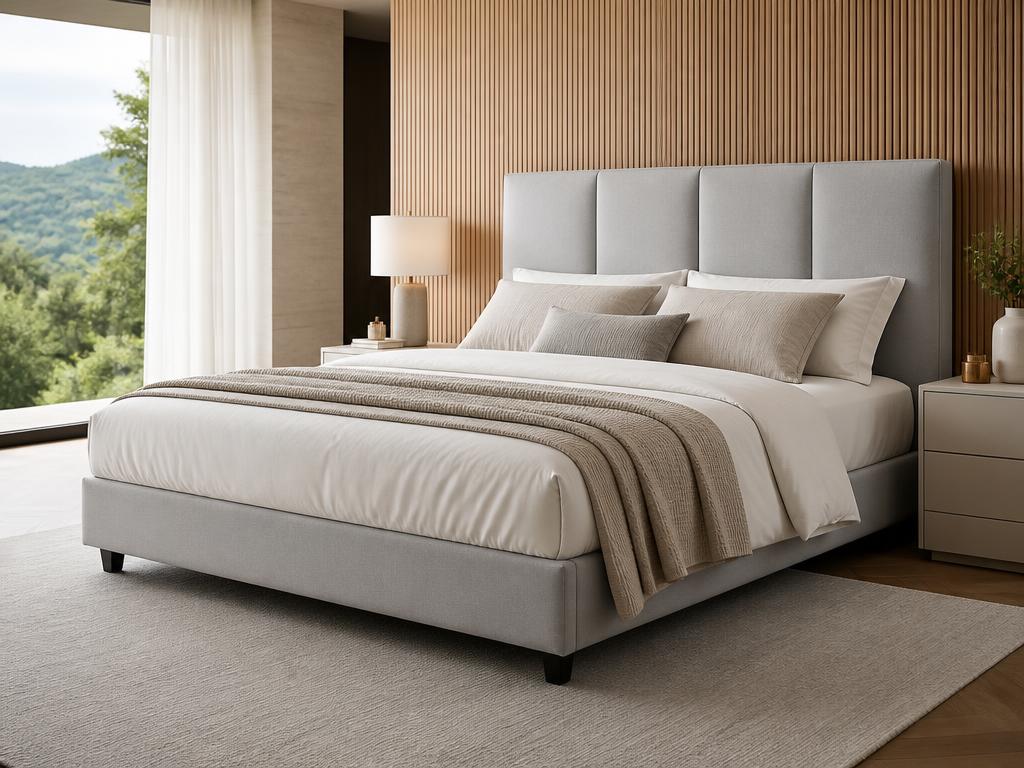 Cama Queen Nuvem estofada em cinza claro